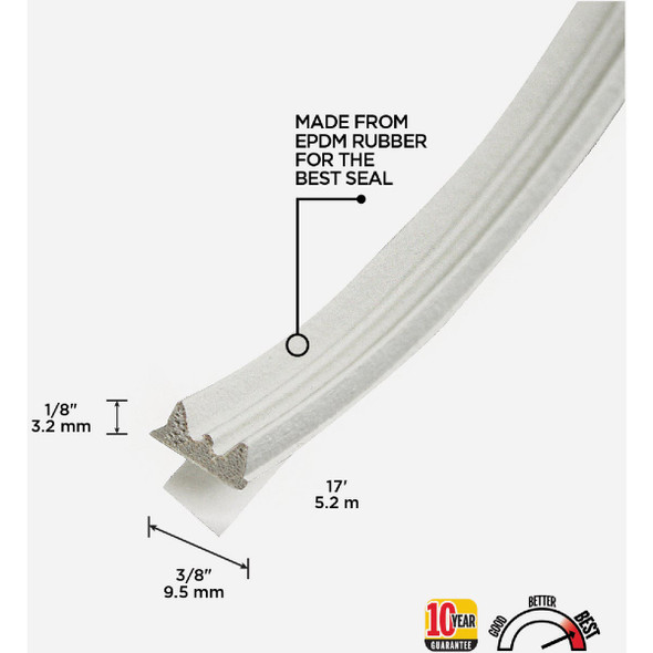 M-D Building Products 1/8 In. x 3/8 In. x 17 Ft. White Premium Rubber Window Seal for Ex-Small Gaps