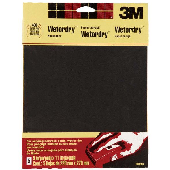 3M Wetordry 9 In. x 11 In. Super Fine Sandpaper, 400 Grit (5-Pack) 9085NA