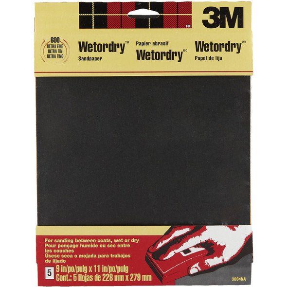 3M Wetordry 9 In. x 11 In. Ultra Fine Sandpaper, 600 Grit (5-Pack) 9084NA