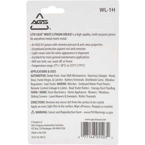 AGS Lith-Ease 1.25 Oz. Tube White Lithium Grease WL-1H 572482