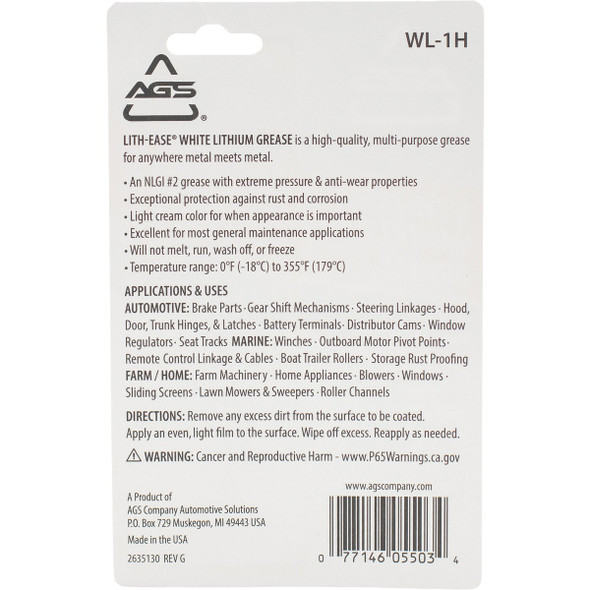 AGS Lith-Ease 1.25 Oz. Tube White Lithium Grease WL-1H 572482
