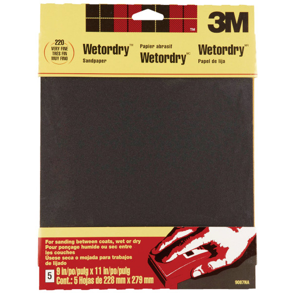 3M Wetordry 9 In. x 11 In. Very Fine Sandpaper, 220 Grit (5-Pack) 9087NA