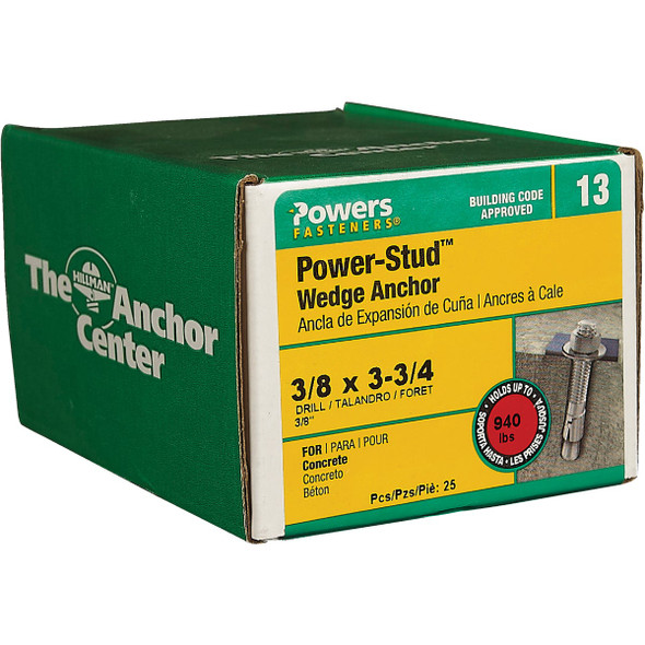 Hillman Power Stud 3-8 In. x 3-3-4 In. Zinc-Plated Wedge Anchor (25-Count) 370985 768022