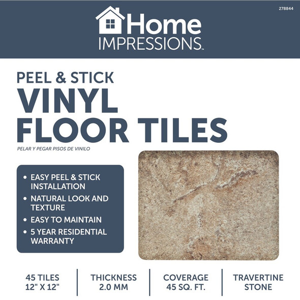 Home Impressions Travertine 12 In. x 12 In. Vinyl Floor Tile (45 Sq. Ft.-Box) KC91810 278844