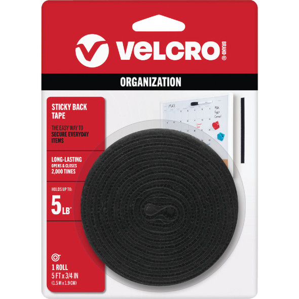 VELCRO Brand 3/4 In. x 5 Ft. Black Sticky Back Reclosable Hook & Loop Roll 90086