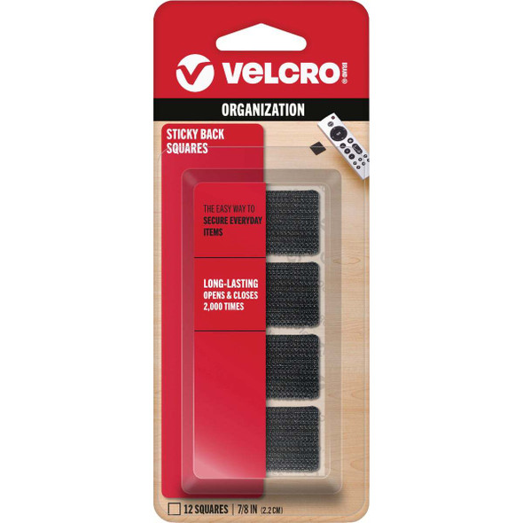 VELCRO Brand 7/8 In. Black Hook & Loop Square (12-Count) 90072