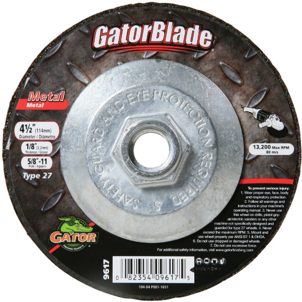 Gator Blade Type 27 4-1/2 In. x 1/8 In. x 5/8 In.-11 Metal Cut-Off Wheel 9617 Gator Blade Type 27 4-1/2 In. x 1/8 In. x 5/8 In.-11 Metal Cut-Off Wheel 9617