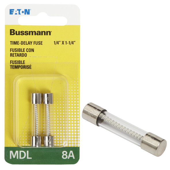Bussmann 8A MDL Glass Tube Electronic Fuse (2-Pack) BP/MDL-8
