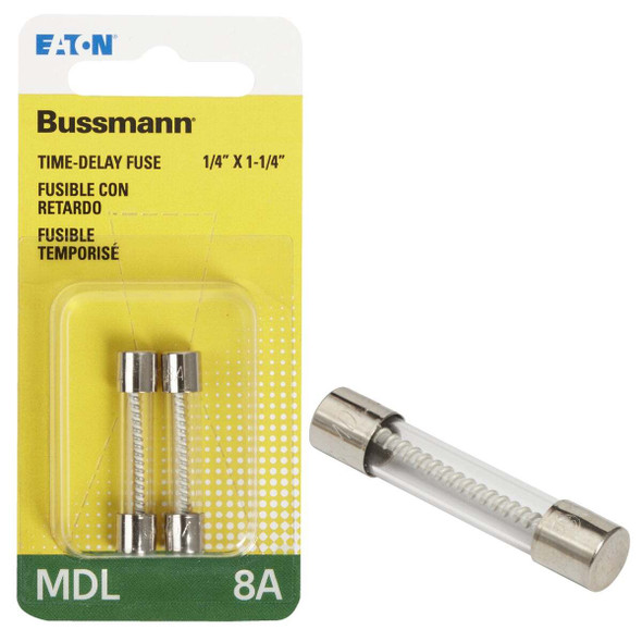 Bussmann 8A MDL Glass Tube Electronic Fuse (2-Pack) BP/MDL-8