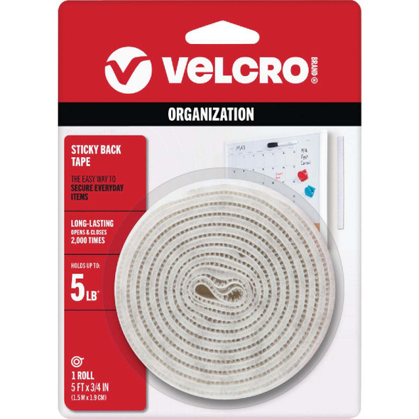 VELCRO Brand 3/4 In. x 5 Ft. White Sticky Back Reclosable Hook & Loop Roll 90087