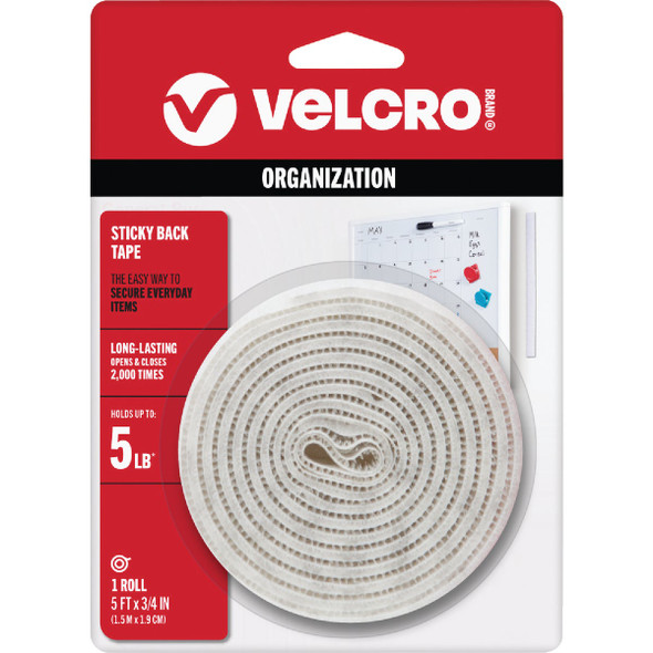 VELCRO Brand 3/4 In. x 5 Ft. White Sticky Back Reclosable Hook & Loop Roll 90087