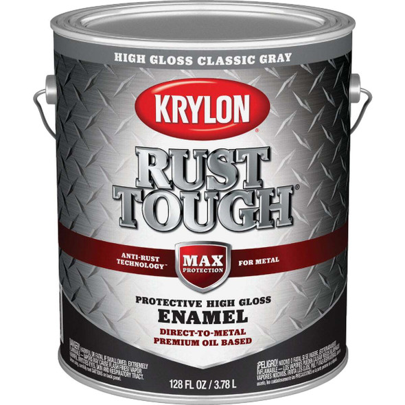 Krylon Rust Tough DTM Oil-Based Gloss Rust Control Enamel, Gray, 1 Gal.