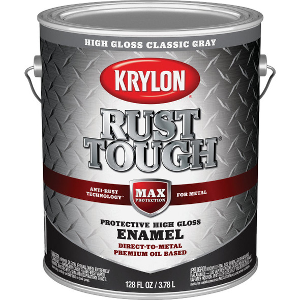 Krylon Rust Tough DTM Oil-Based Gloss Rust Control Enamel, Gray, 1 Gal.