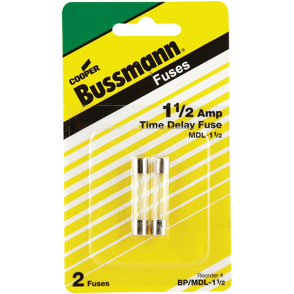 Bussmann 1-1/2A MDL Glass Tube Electronic Fuse (2-Pack) BP/MDL-1-1/2