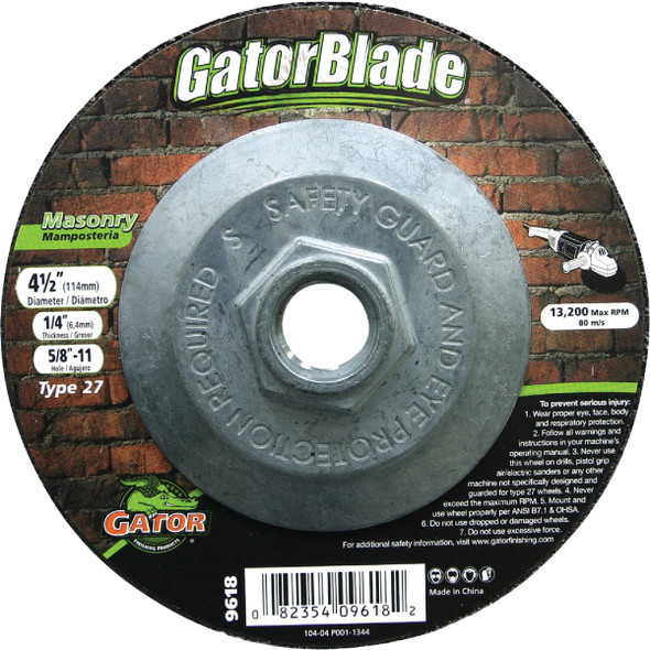 Gator Blade Type 27 4-1/2 In. x 1/4 In. x 5/8 In.-11 Masonry Cut-Off Wheel 9618