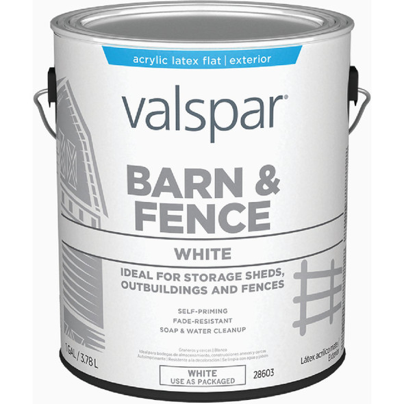 Valspar Latex Paint & Primer In One Flat Barn & Fence Paint, White, 1 Gal.