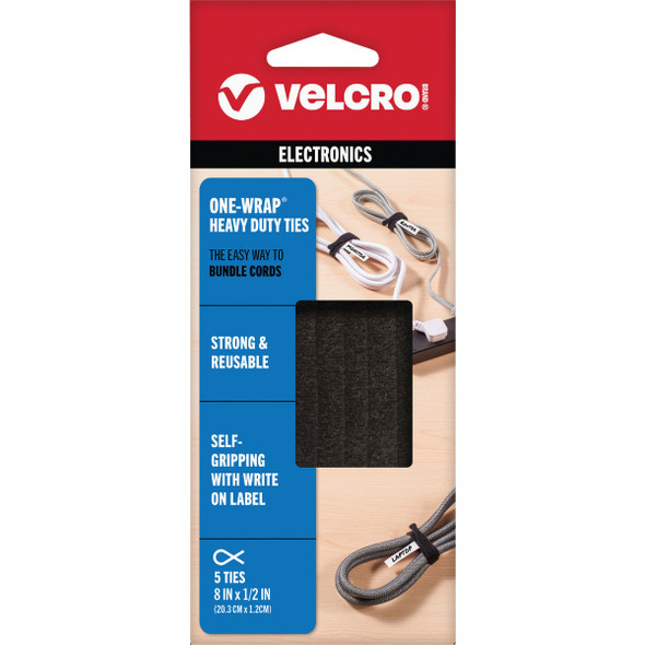 VELCRO Brand One-Wrap 1/2 In. x 8 In. Black Hook & Loop Tie (5-Count) 91426