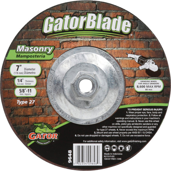 Gator Blade Type 27 7 In. x 1/4 In. x 5/8 In.-11 Masonry Cut-Off Wheel 9648