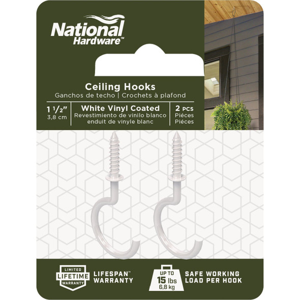 National Hardware White Vinyl-Coated Ceiling Hook (2-Pack) N274-951 736171