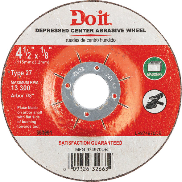 Do it Type 27 4-1/2 In. x 1/8 In. x 7/8 In. Masonry Cut-Off Wheel 974970DB
