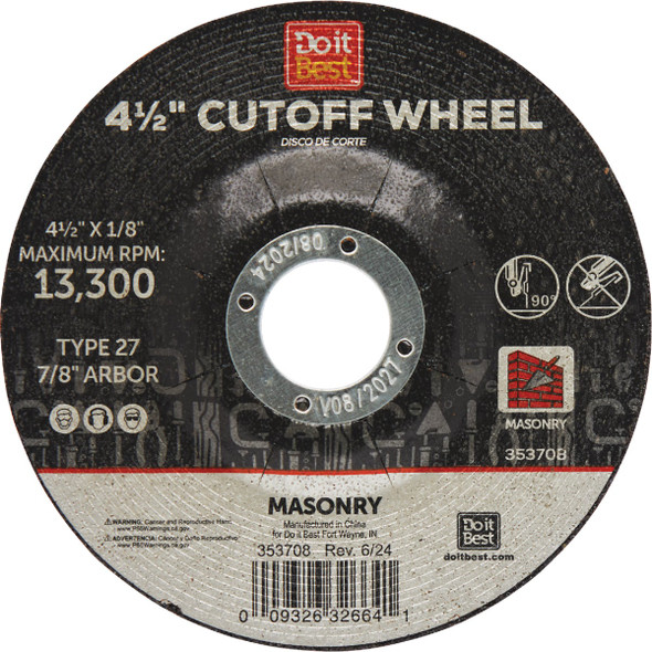 Do it Best Type 27 4-1/2 In. x 1/8 In. x 7/8 In. Masonry Cut-Off Wheel TK-CW-004