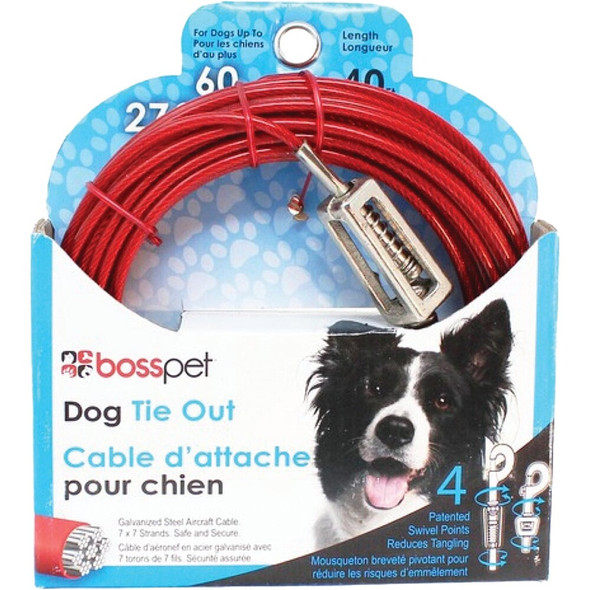 Boss Pet Guardian Gear Large Dog Cable with Spring Dog Tie-Out, 40 Ft. Q3540SPG99 810554