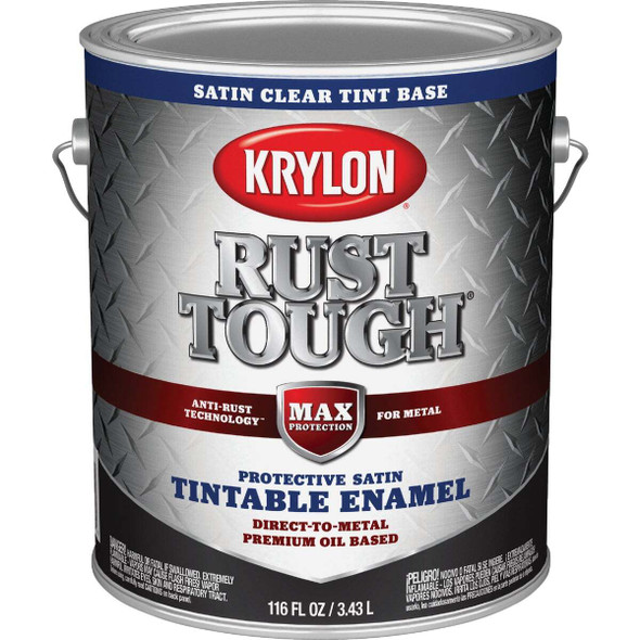 Krylon Rust Tough DTM Oil-Based Satin Rust Control Enamel, Clear Base, 1 Gal.