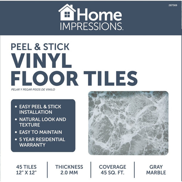 Home Impressions Gray Marble 12 In. x 12 In. Vinyl Floor Tile (45 Sq. Ft.-Box) KC91111 287369