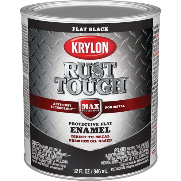 Krylon Rust Tough DTM Oil-Based Flat Rust Control Enamel, Black, 1 Qt. Pack of 2