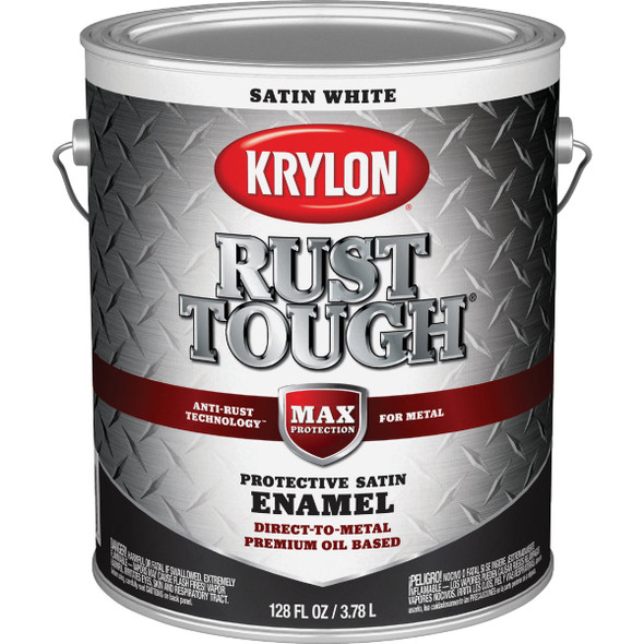 Krylon Rust Tough DTM Oil-Based Satin Rust Control Enamel, White, 1 Gal.