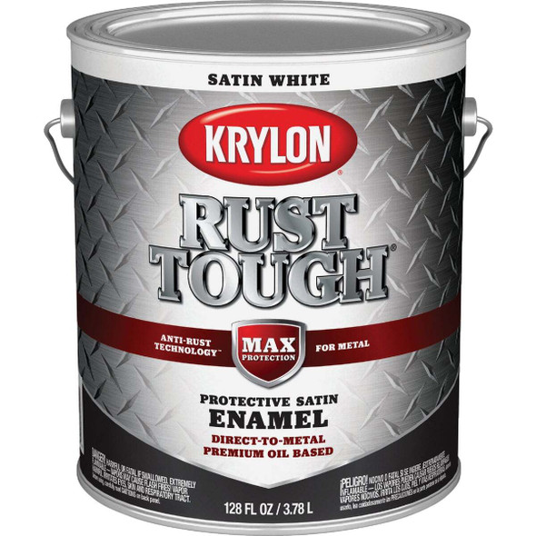 Krylon Rust Tough DTM Oil-Based Satin Rust Control Enamel, White, 1 Gal.