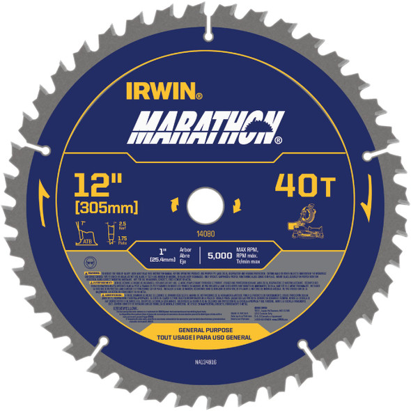 Irwin Marathon 12 In. 40-Tooth General Purpose Circular Saw Blade 14080