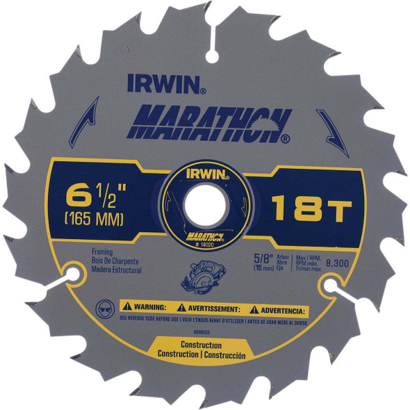 Irwin Marathon 6-1/2 In. 18-Tooth Framing/Ripping Circular Saw Blade 14020