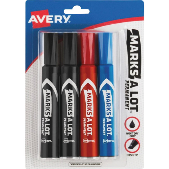 Marks-A-Lot Assorted Color Regular Chisel Tip Permanent Marker (4-Pack) 07905