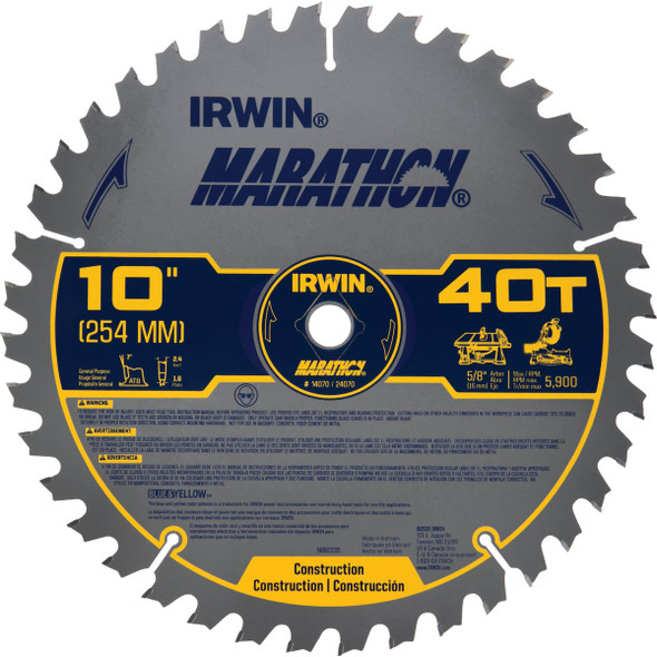 Irwin Marathon 10 In. 40-Tooth General Purpose Circular Saw Blade 14070