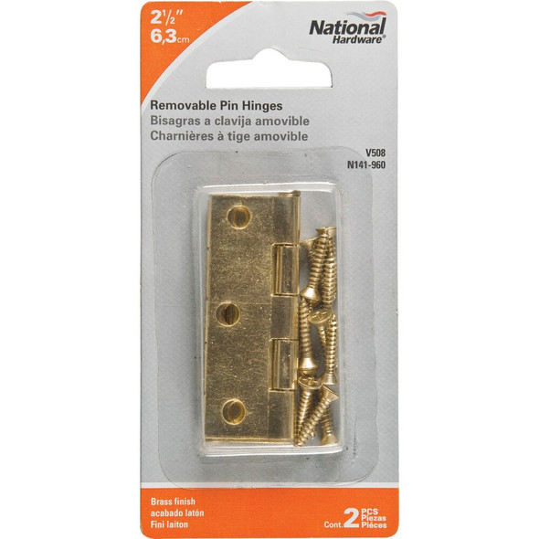 National Hardware 2-1-2 In. Brass Loose-Pin Narrow Hinge (2-Pack) N141-960 229381