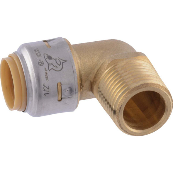 SharkBite 1/2 In. x 1/2 In. Push-to-Connect MNPT Brass Elbow (1/4 Bend) UR280A