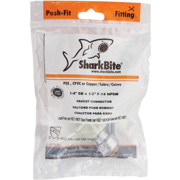 SharkBite 1/4 In. x 1/2 In. Push-to-Connect Brass Faucet Adapter SharkBite 1/4 In. x 1/2 In. Push-to-Connect Brass Faucet Adapter