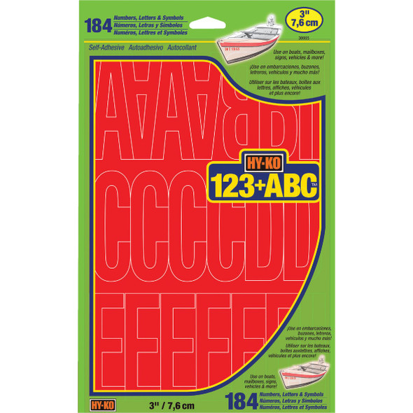 Hy-Ko 3 In. Red Vinyl Letters, Numbers & Symbols (184 Count) 30005