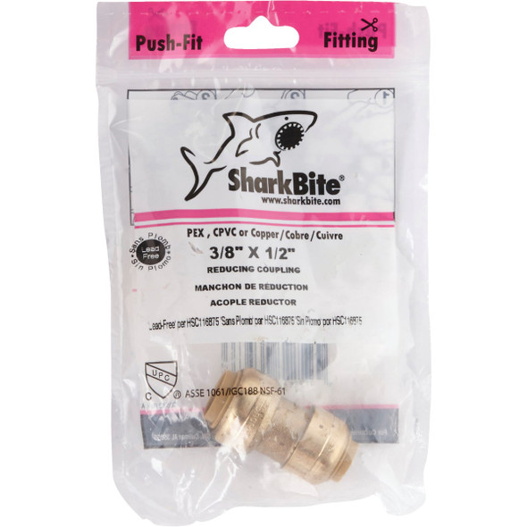SharkBite 3-8 In. x 1-2 In. Push-to-Connect Brass Coupling U009LFA 467170