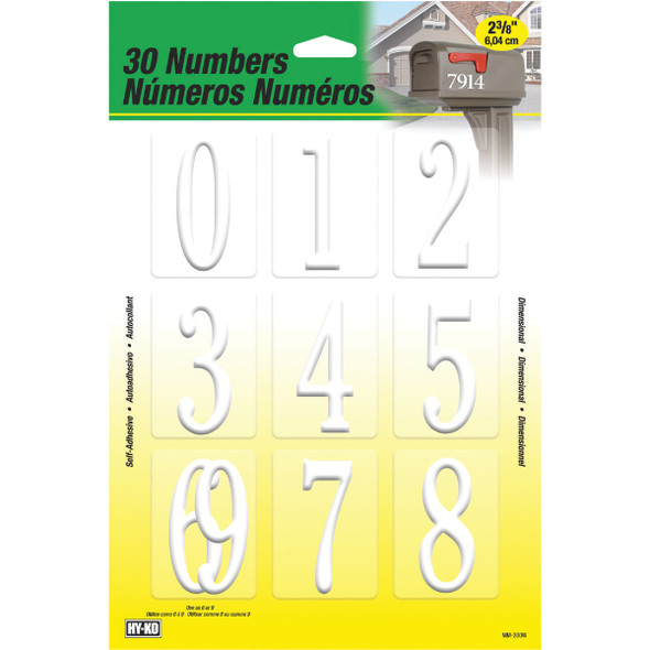 Hy-Ko 2.375 In. White Adhesive Number Set MM-200W Pack of 2