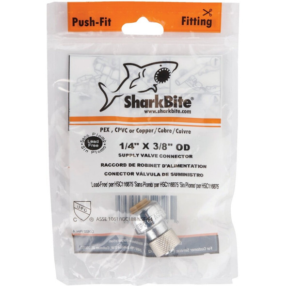 SharkBite 1-4 In. x 3-8 In. Push-to-Connect Brass Stop Valve Adapter U3523LFA 400423