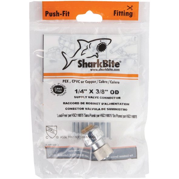 SharkBite 1/4 In. x 3/8 In. Push-to-Connect Brass Stop Valve Adapter SharkBite 1/4 In. x 3/8 In. Push-to-Connect Brass Stop Valve Adapter