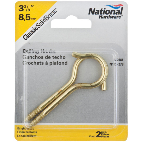 National Hardware #6 Solid Brass Ceiling Hook (2-Pack) N192-278