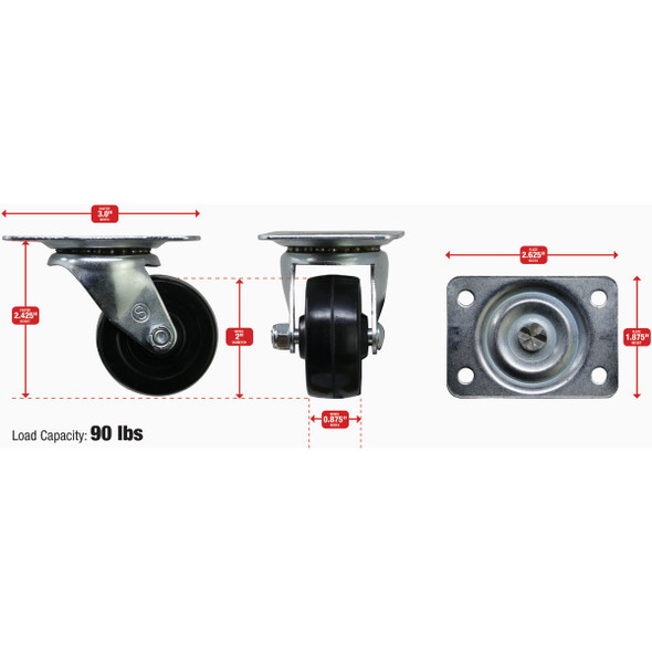 Shepherd Hardware 2 In. General-Duty Soft Rubber Swivel Plate Caster 9477 216714