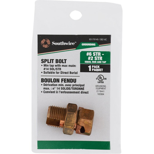 Southwire #6 STR to #2 STR Copper Alloy Split Bolt Connector 65179140 538795