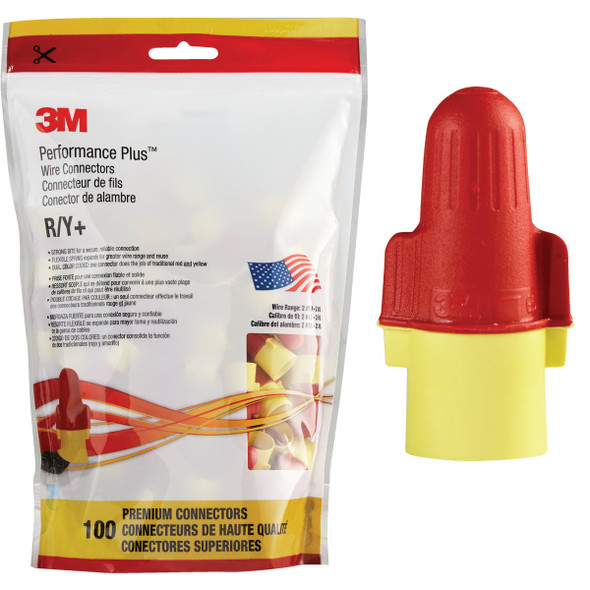 3M Performance Plus Medium Wire Connector (100-Pack) R/Y+POUCH