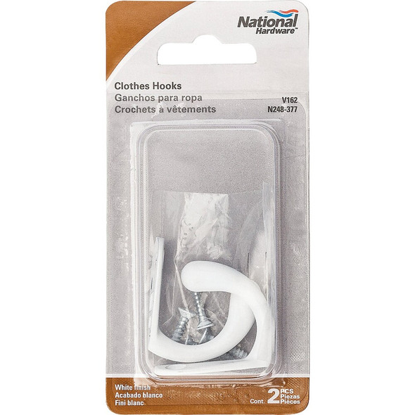 National Hardware White Single Cloth Wardrobe Hook, 2 per Card N248-377 200077