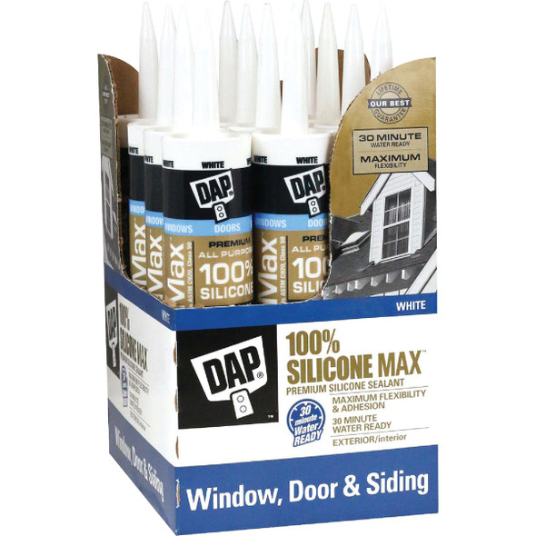 DAP Silicone Max 10.1 Oz. White Premium All Purpose 100% Silicone Sealant 7079808790 781229