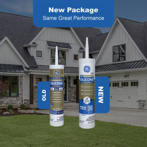 GE Advanced Silicone Window & Door Sealant, White, 10.1 Oz. Tube